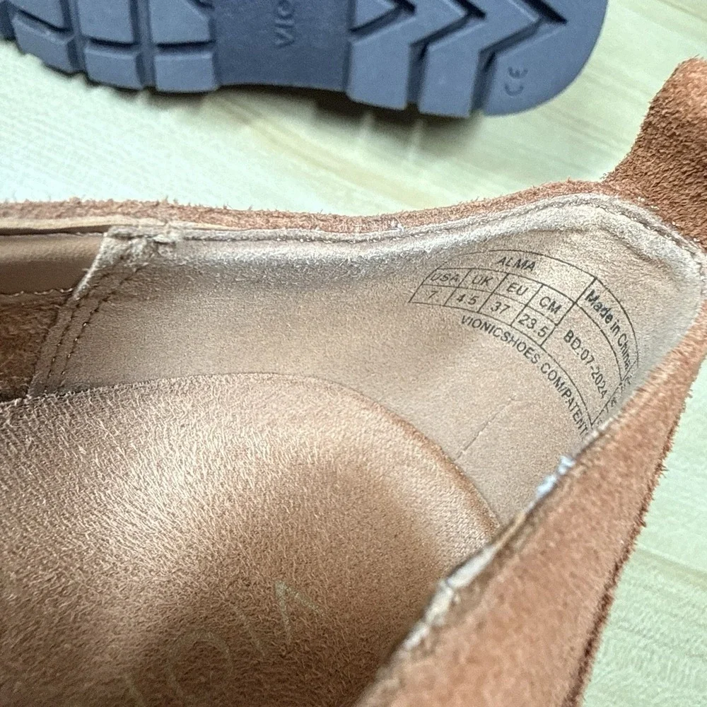 Vionic Alma‎ Mary Jane Shoes Suede Tan Brown Size 7 Wedge Arch Support Comfort